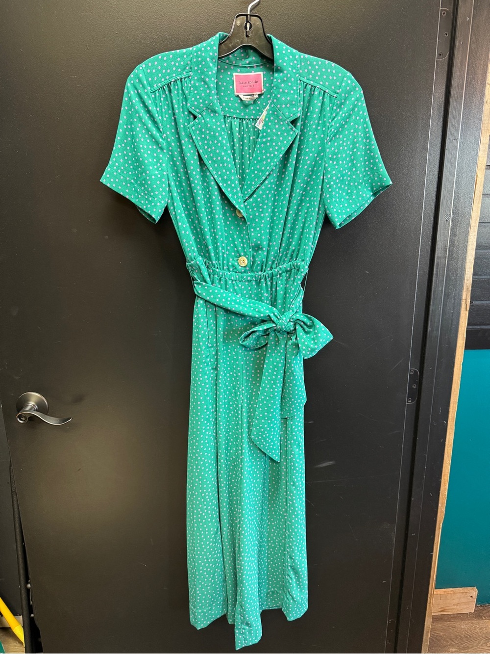 kate spade Teal Polka Dot Wide-Leg Jumpsuit with Tie Waist